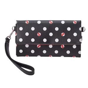 Disney Parks Minnie Mouse Polka Dot Black Wristlet Crossbody Wallet Bag NEW